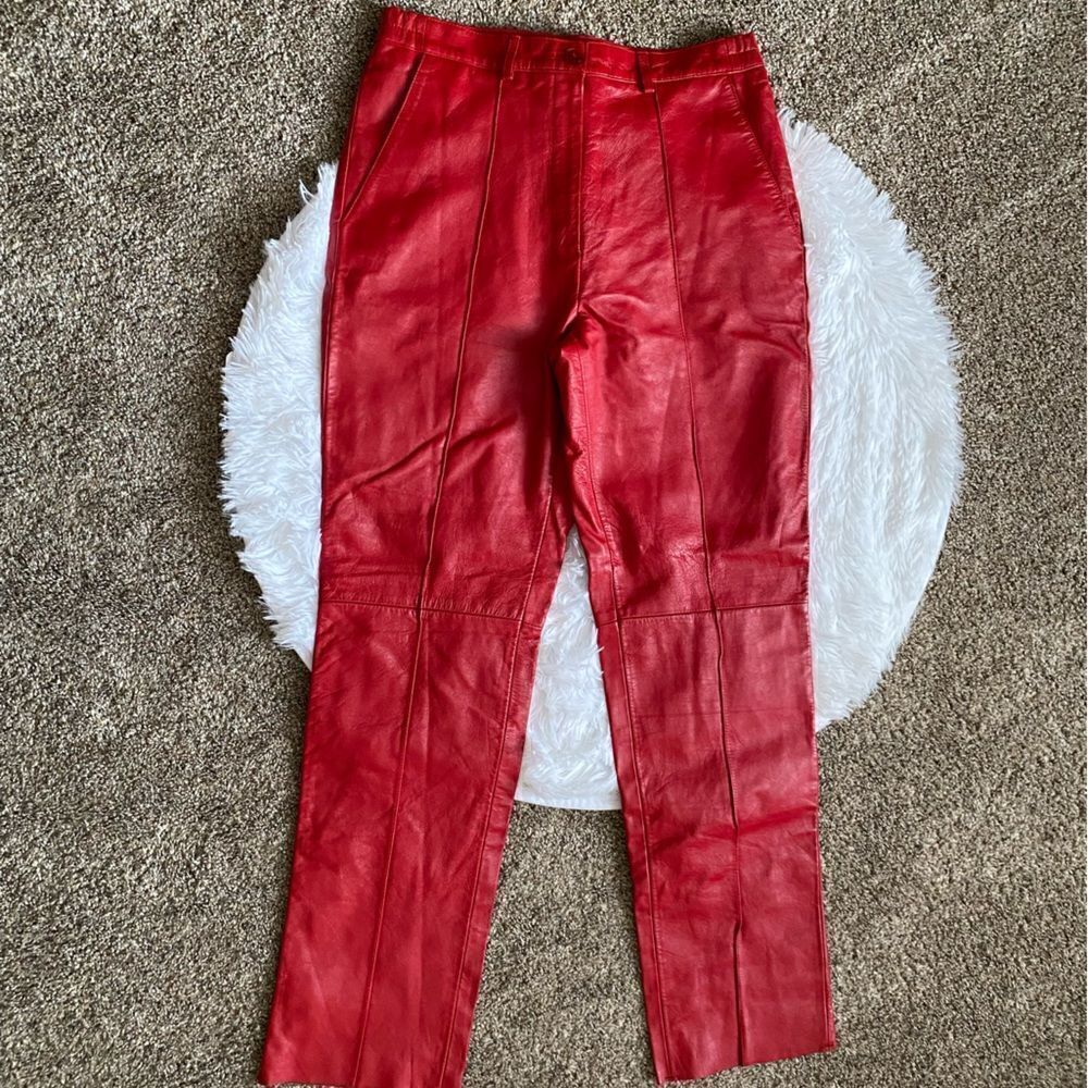 Vintage Excelled‎ Red Leather Pants Silky Lined High Rise Womens Sz 10